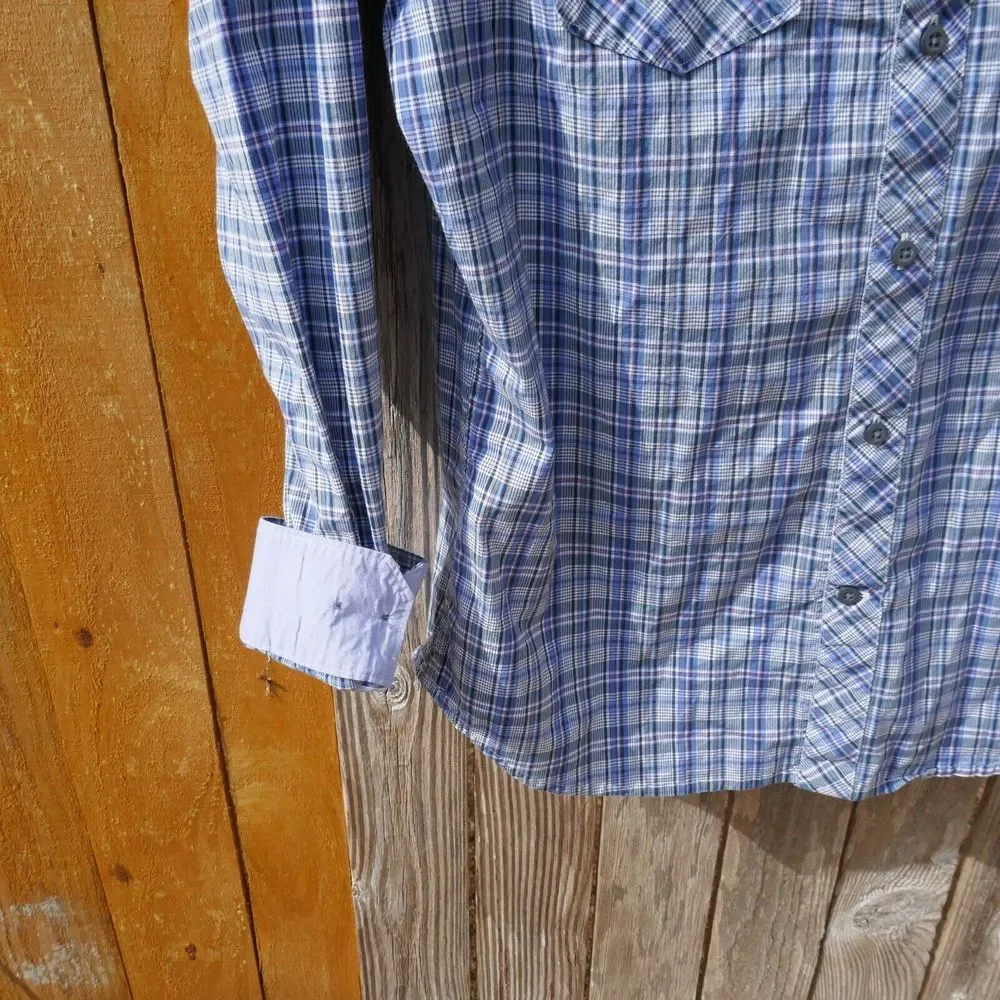 Banana Republic Button-Up Casual Shirt Long Sleeve Cotton Blend Blue Check M